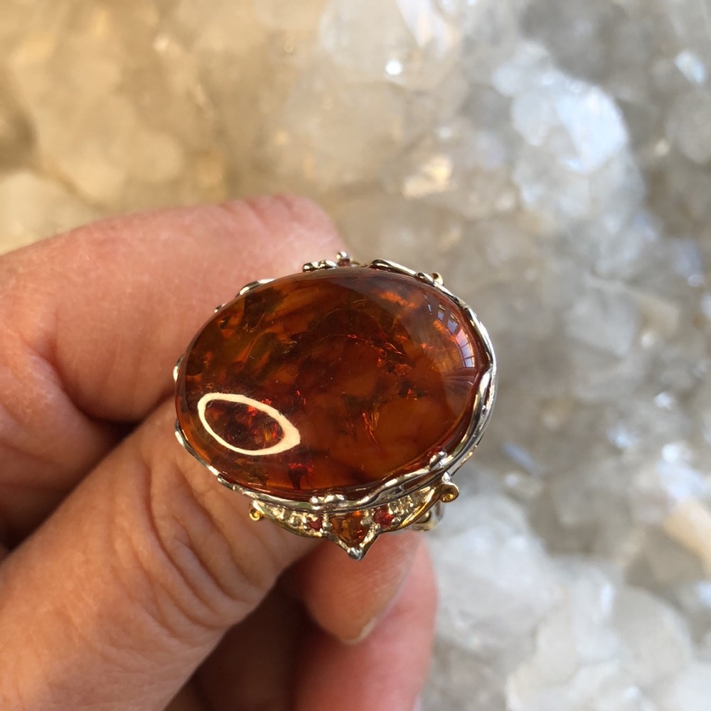 Baltic Amber, Citrine, Sterling Silver, 18K Plating Ring By Gems En Vogue - Picture 10 of 16